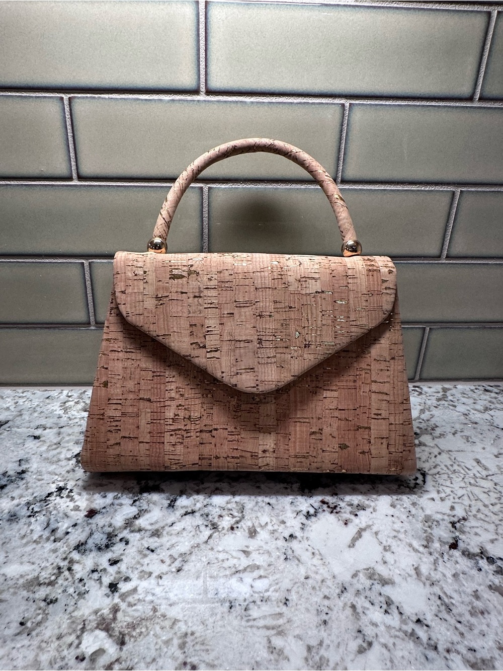 Top-Handle Cork Satchel Bag in Natural Tan